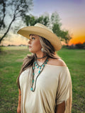 Western Long Faux Turquoise Nugget & Sterling Pearl Statement Necklace — 48 Inch