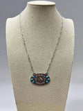 Western Spade Pendant Necklace with Faux Turquoise — 18 Inch Silver-Tone Statement