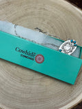 Western Spade Pendant Necklace with Faux Turquoise — 18 Inch Silver-Tone Statement