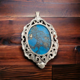 Turquoise pendant - gorgeous turquoise cabochon on cast sterling base