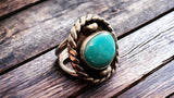 Turquoise ring - beautiful large cabochon on sterling oval shadow box style base - Size 7.5