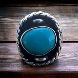 Turquoise ring - beautiful large cabochon on sterling oval shadow box style base - Size 7.5