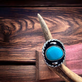 Turquoise ring - beautiful large cabochon on sterling oval shadow box style base - Size 7.5