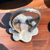 Turquoise ring - gorgeous cabochon on flower shaped sterling base - size 5