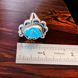Turquoise ring - gorgeous cabochon on hand stamped sterling - Hallmark RJ - size 7