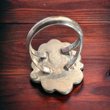 Turquoise ring - gorgeous large cabochon on sterling flower shaped base - size 7