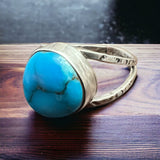 Turquoise ring - large cabochon and split band - Size 12.5