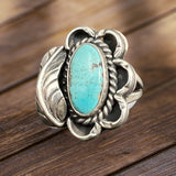 Turquoise ring - Turquoise on sterling silver with leaf - Size 4.5