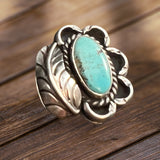 Turquoise ring - Turquoise on sterling silver with leaf - Size 4.5