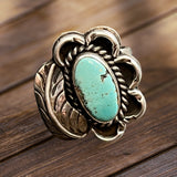 Turquoise ring - Turquoise on sterling silver with leaf - Size 4.5