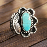 Turquoise ring - Turquoise on sterling silver with leaf - Size 4.5