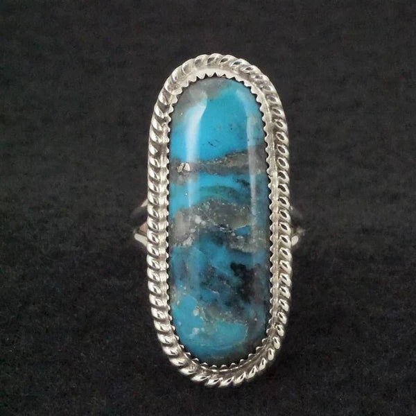Turquoise & Sterling Silver Ring by Leslie Nez  - Size 9.5
