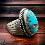 Turquoise Wide Sterling Band Ring- Size 9.5