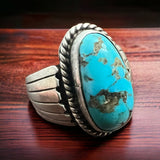 Turquoise Wide Sterling Band Ring- Size 9.5