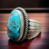 Turquoise Wide Sterling Band Ring- Size 9.5