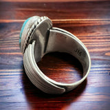 Turquoise Wide Sterling Band Ring- Size 9.5