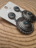 Western Concho Dangle Earrings with Faux Turquoise — 2½" Drop