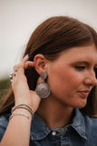 Western Concho Dangle Earrings with Faux Turquoise — 2½" Drop