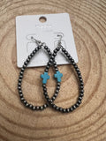Western Cross Earrings with Faux Turquoise & Pearl Teardrops — 2½" Drop