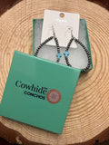 Western Cross Earrings with Faux Turquoise & Pearl Teardrops — 2½" Drop