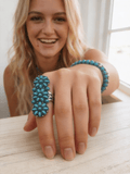 Western Desert Bloom Cluster Adjustable Ring — Faux Turquoise Hand Statement