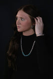 Western Faux Stamped Sterling Pearl Necklace with Saucers & Turquoise — 24 Inch