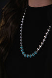 Western Faux Stamped Sterling Pearl Necklace with Saucers & Turquoise — 24 Inch