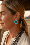 Western Faux Turquoise Cluster Earrings — Oxidized Silver 1" Statement