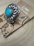 Faux Turquoise Concho Western Scarf Slide — 2" Vintage Silver with Lead/Nickel-Free Comfort