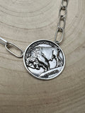 Silver Western Buffalo Coin Statement Choker & Earring Set — Oversized Coin Pendant