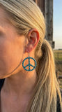 Western Large Peace Sign Dangle Earrings — Rustic 1¼" Statement
