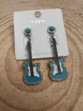 Western Turquoise Guitar Dangle Earrings — Country Music 2" Drop