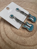 Western Turquoise Guitar Dangle Earrings — Country Music 2" Drop