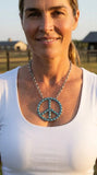 Western Turquoise Peace Pendant Necklace — 22 Inch Statement with 3" Pendant