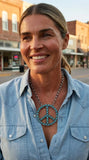 Western Turquoise Peace Pendant Necklace — 22 Inch Statement with 3" Pendant