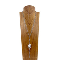Colored Floral Concho & Chain Lariat Necklace