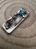 Wilbur Myers Coral, Turquoise & Sterling Silver Money Clip